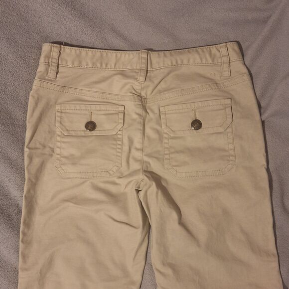 Tommy Hilfiger Stretch-Wmn 10 Beige Chino Khaki Bootcut Flare Pocket Flp *spots* - Picture 12 of 16